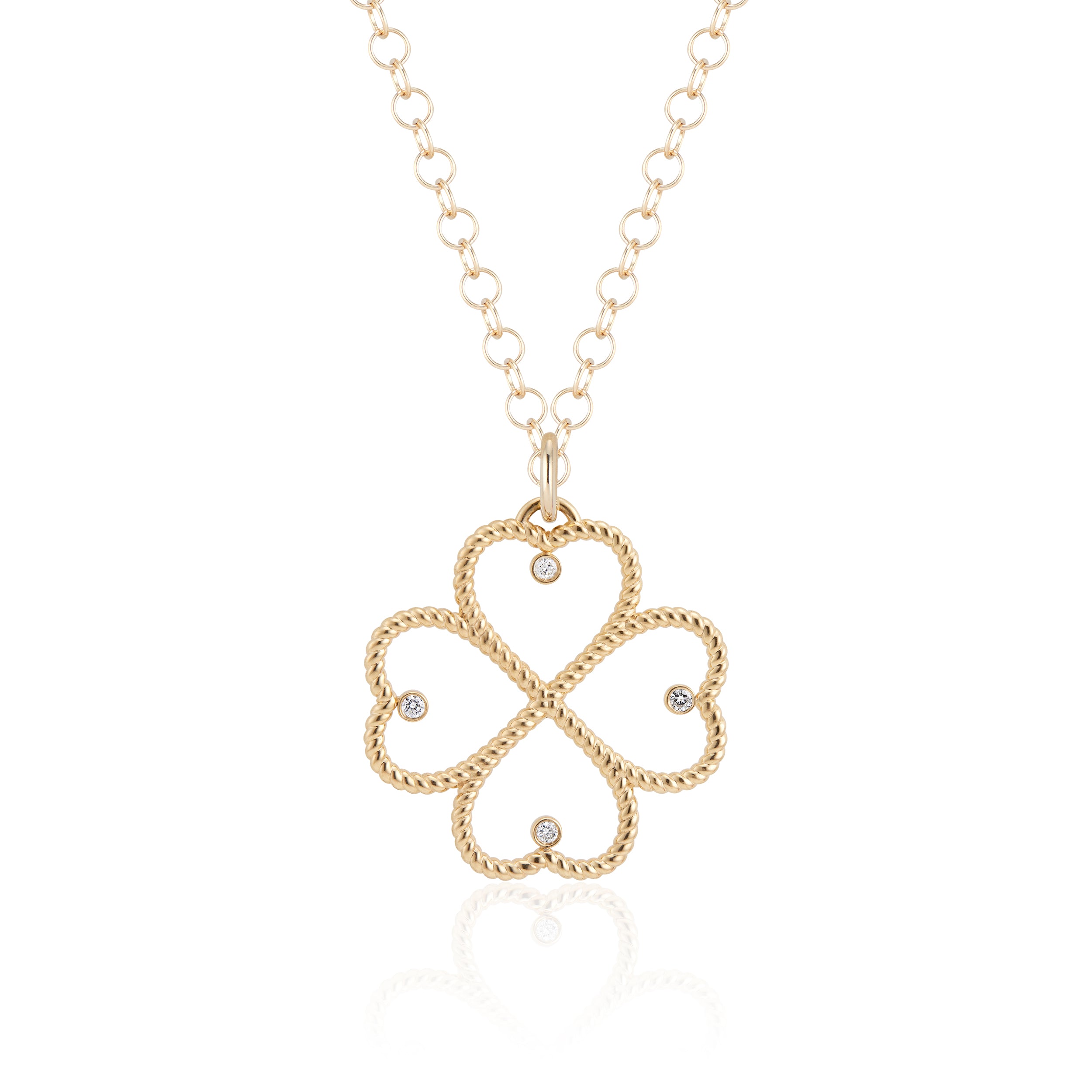 Lucky Twist Open Clover Pendant Necklace with Diamonds – Love Thy